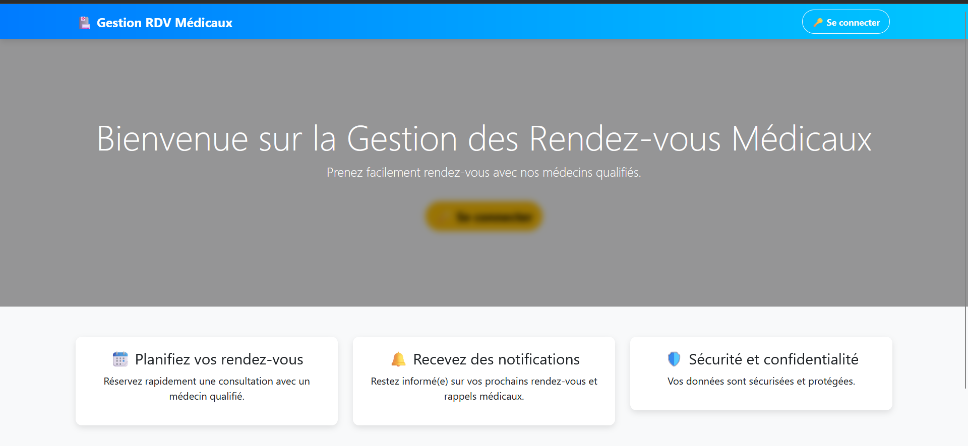 Interface du système de gestion de rendez-vous médicaux
